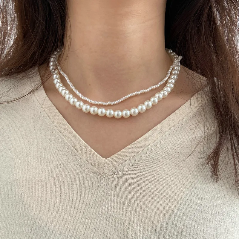 

Stacked double-layer pearl necklace female retro ins net red clavicle chain personality creative simple design necklace female