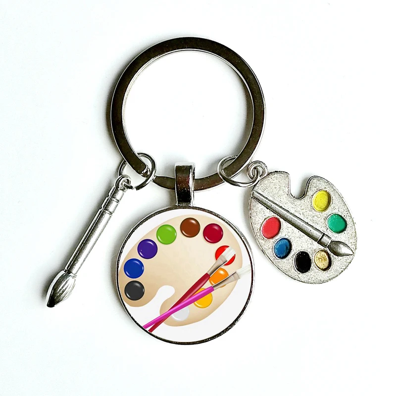 Цветная палитра кабошон с фото стеклянная подвеска брелок ручной работы кисть и