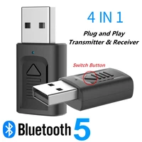 4 in1 bluetooth 5 0 audio receiver transmitter mini stereo music bluetooth aux usb 3 5mm jack for tv pc car kit wireless adapter