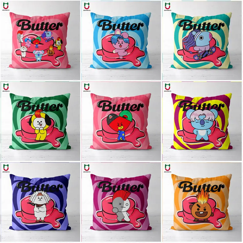 

Cartoon bt21 pillow case printed pillow case sofa gift car bedroom decoration Christmas gift for family, lover and children