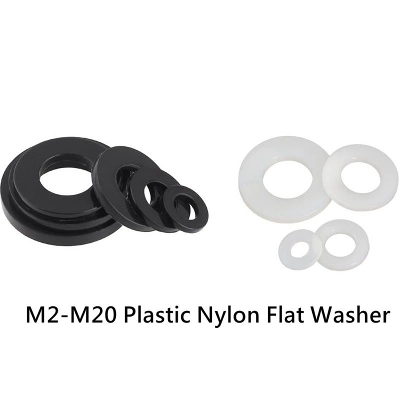 

100Pcs White Blacke Plastic Nylon Flat Washer Pad Spacer M2-M20 O-Ring Plane Spacers Insulation Seals Gasket Ring For Bolt
