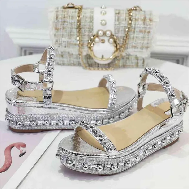 

Prowow Luxury Shoes Women Designers Fashion Brand Wedges Shoes for Women Studded Rivets Platform Wedge