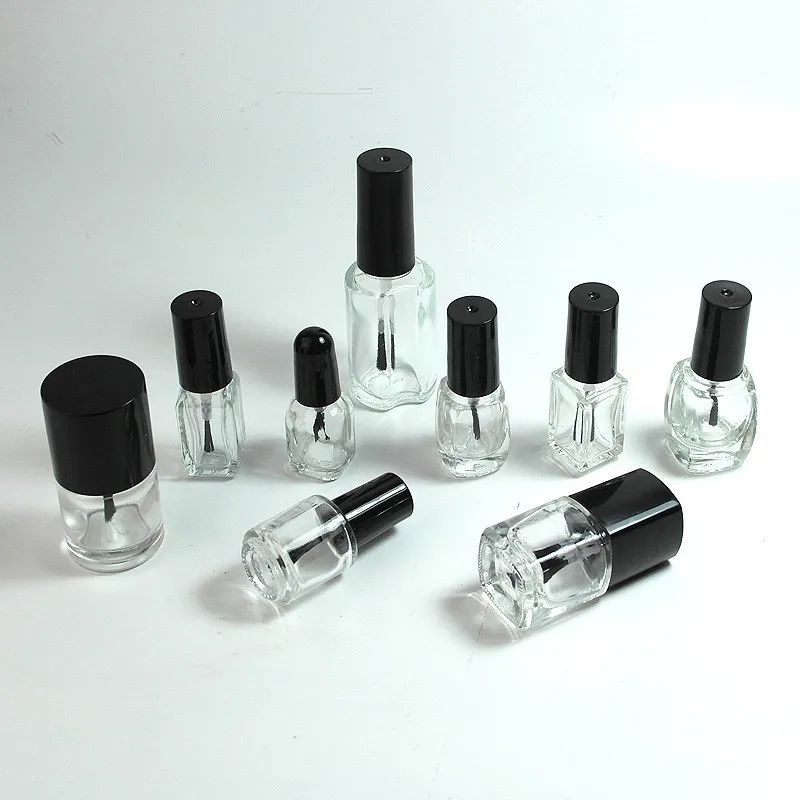 

5/10/15ml Empty Nail Polish Glass Bottle Clear Portable Uv Gel Container Refilled Storage Box Square Round Makeup Tube Brush