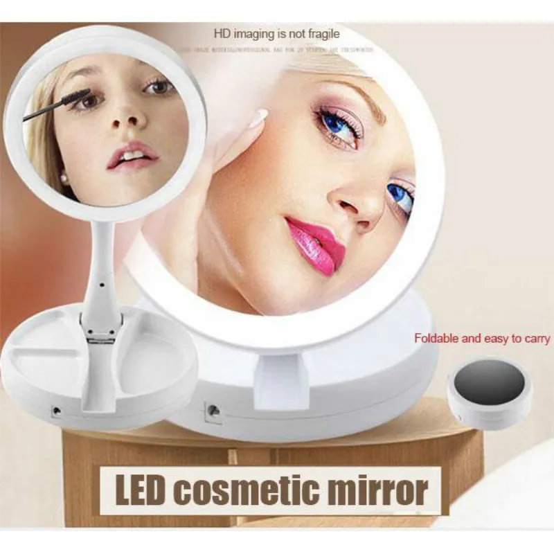 

Folding Cosmetic LED Mirror Flexible Makeup Mirror with Led Light Fold Portable USB Chargeableable Standing Desk Cosmetic Mirro