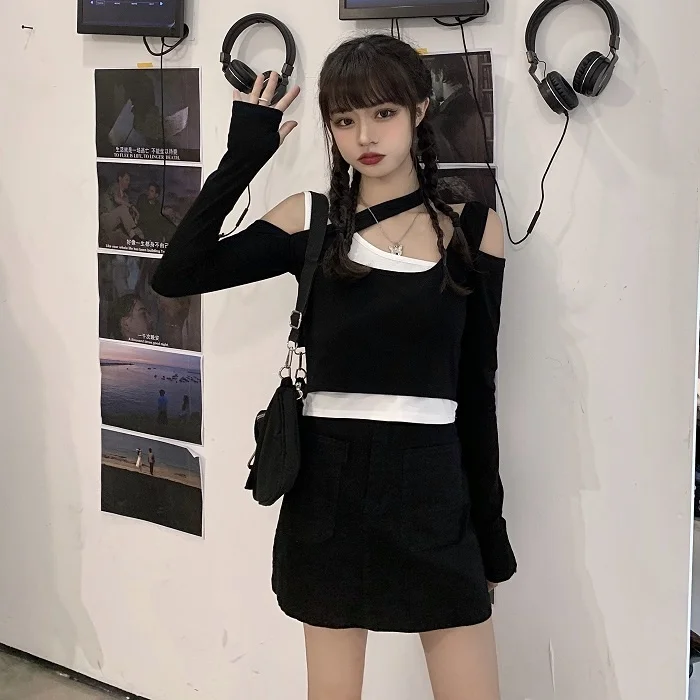 Женская футболка с открытыми плечами корейский стиль | одежда