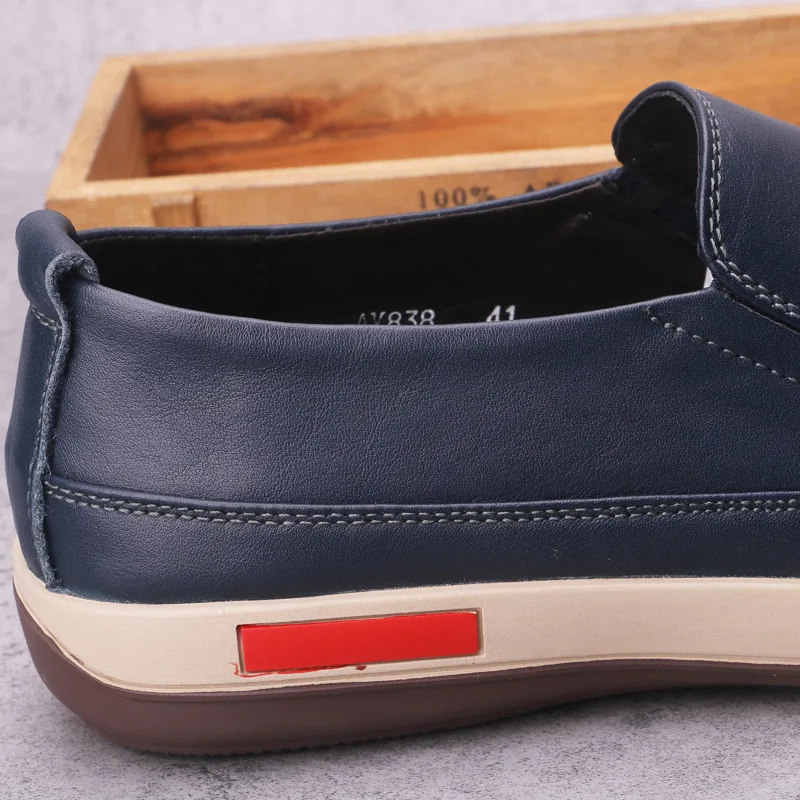 Мужские повседневные туфли из натуральной кожи коричневые дышащие слипоны