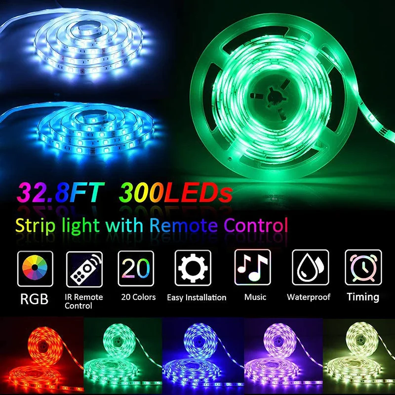 

Mood Lighting LED Strip Lights Set Sync to Music Flexible RGB Remote Color Change Room Bedroom DC120