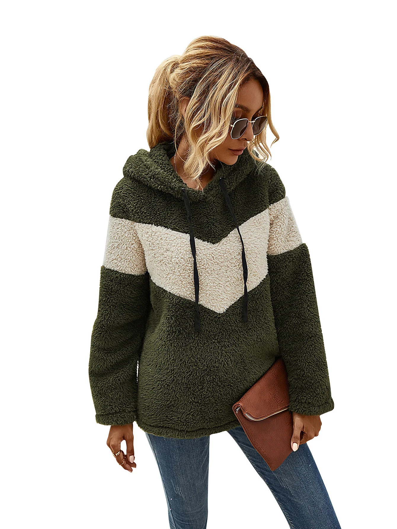 

Designer Independent Station 2020 Autumn Winter European and American Hooded Color Matching Women Thick Warm