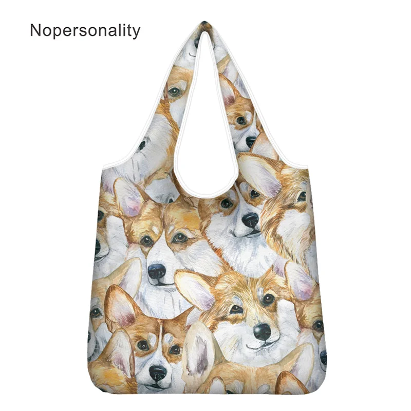 

Nopersonality Ladies Trendy Shopper Bag Corgi Printed Eco-friendly Travel Storage Bag Shoulder Shopping Organizer Women Hand Bag