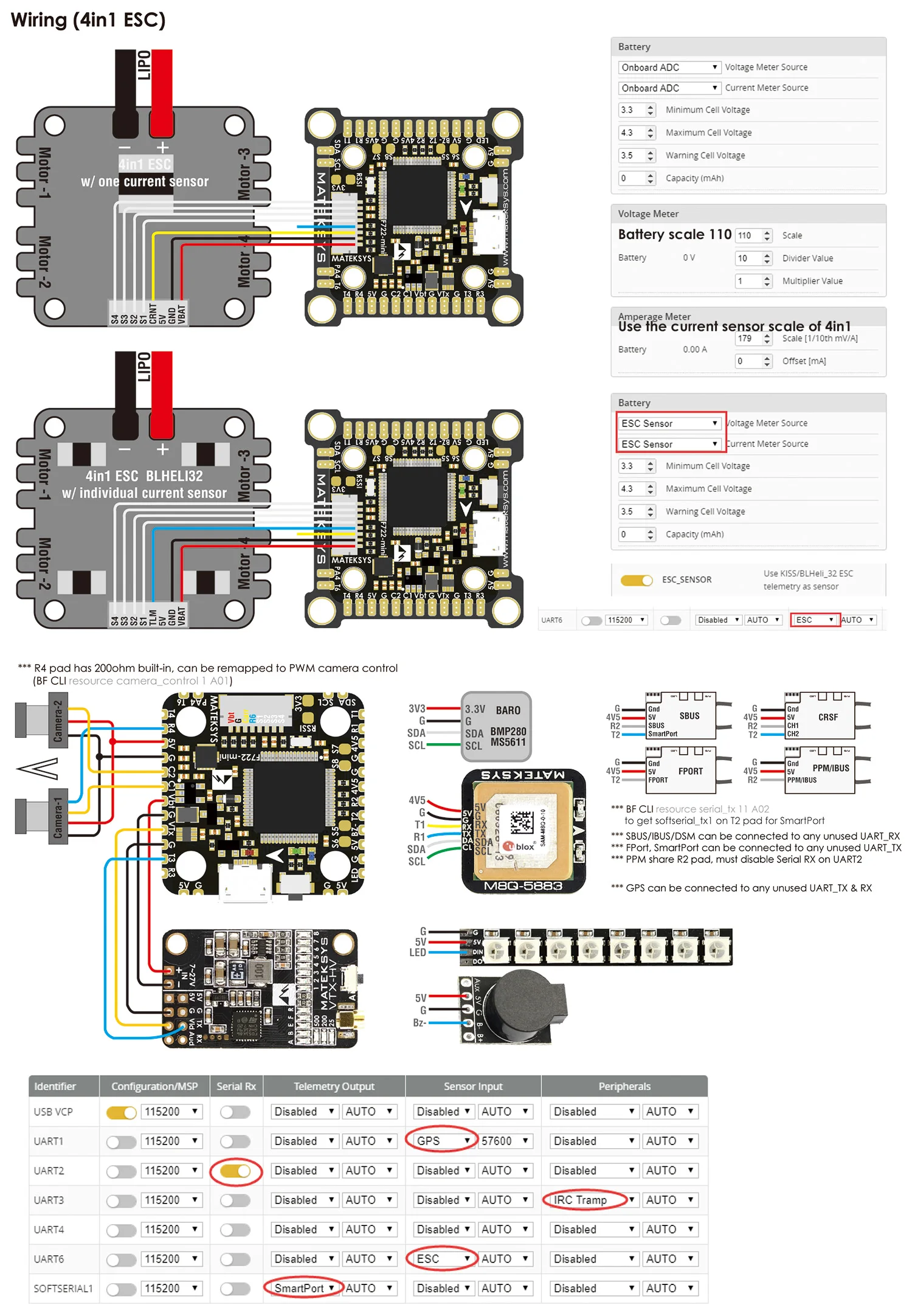 Matek System F722-Mini OSD двойной гироскоп Контроллер полета Acc 32 M Flash 5 V/2A BEC Контроллер полета w/адаптер platte для дрона