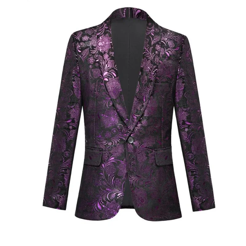 Men's jacquard suit fashion purple 블레이저 stage singer purple performance host trendy male casual jacket костюм мужской деловой
