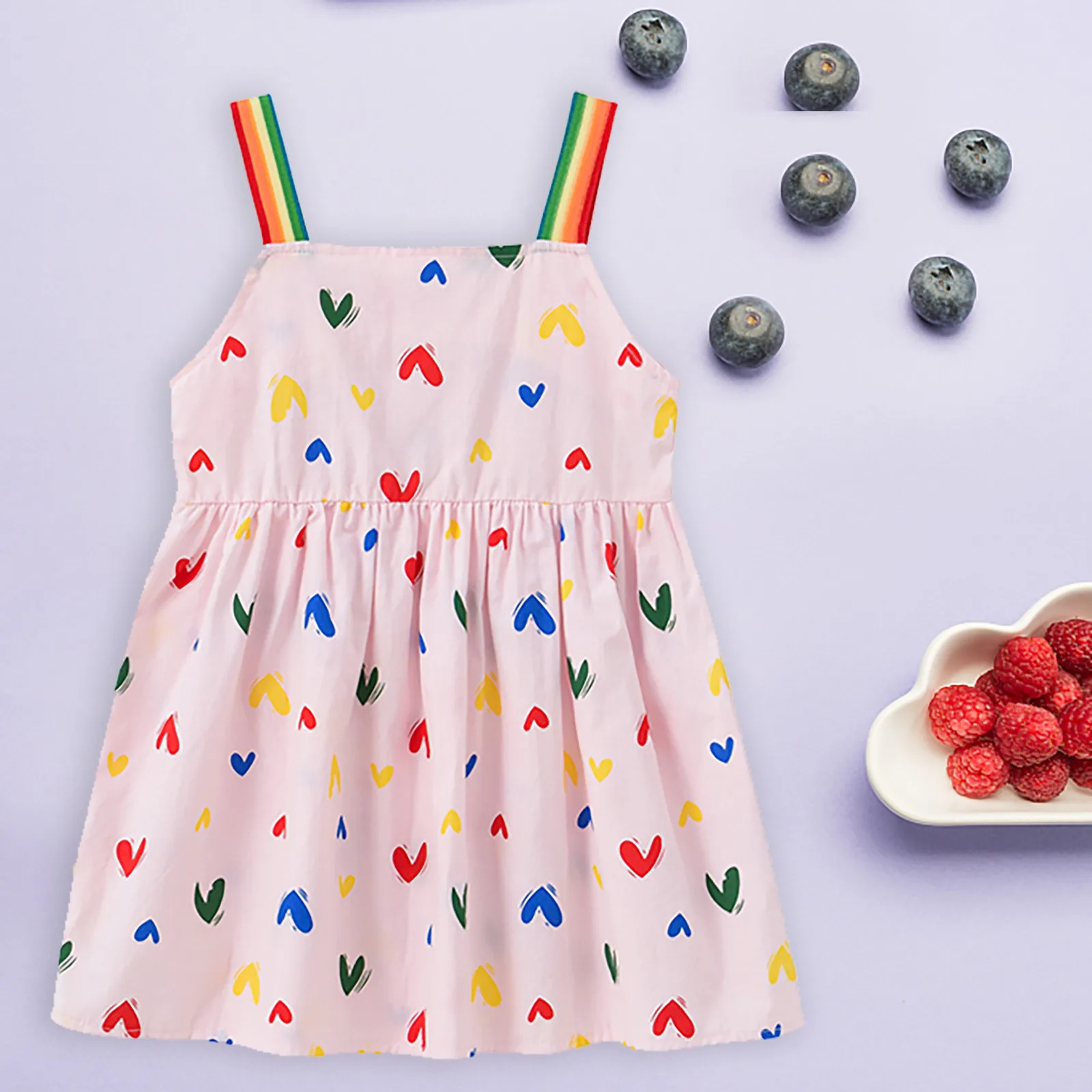 

Baby Girl Summer Clothing Toddler Kids Baby Girls Summer Cute Rainbow Shoulder Strap Suspender Dress prinsessenjurken meisjes E1