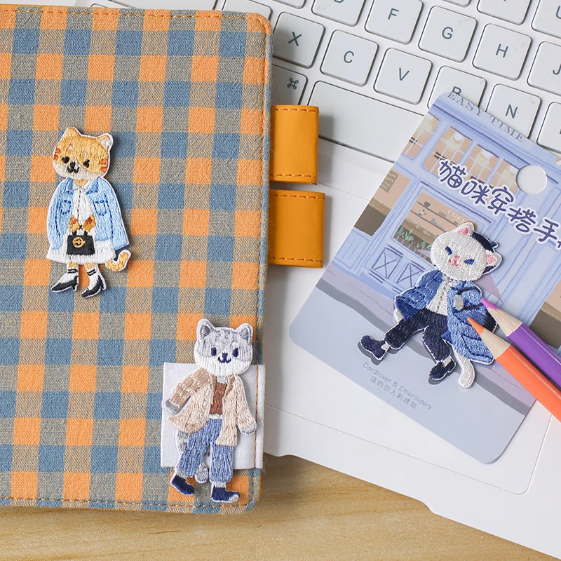 

Тканевые наклейки с вышивкой в виде милого кота, материал для скрапбукинга, сумка для одежды, декоративная наклейка «сделай сам», журнал, ук...