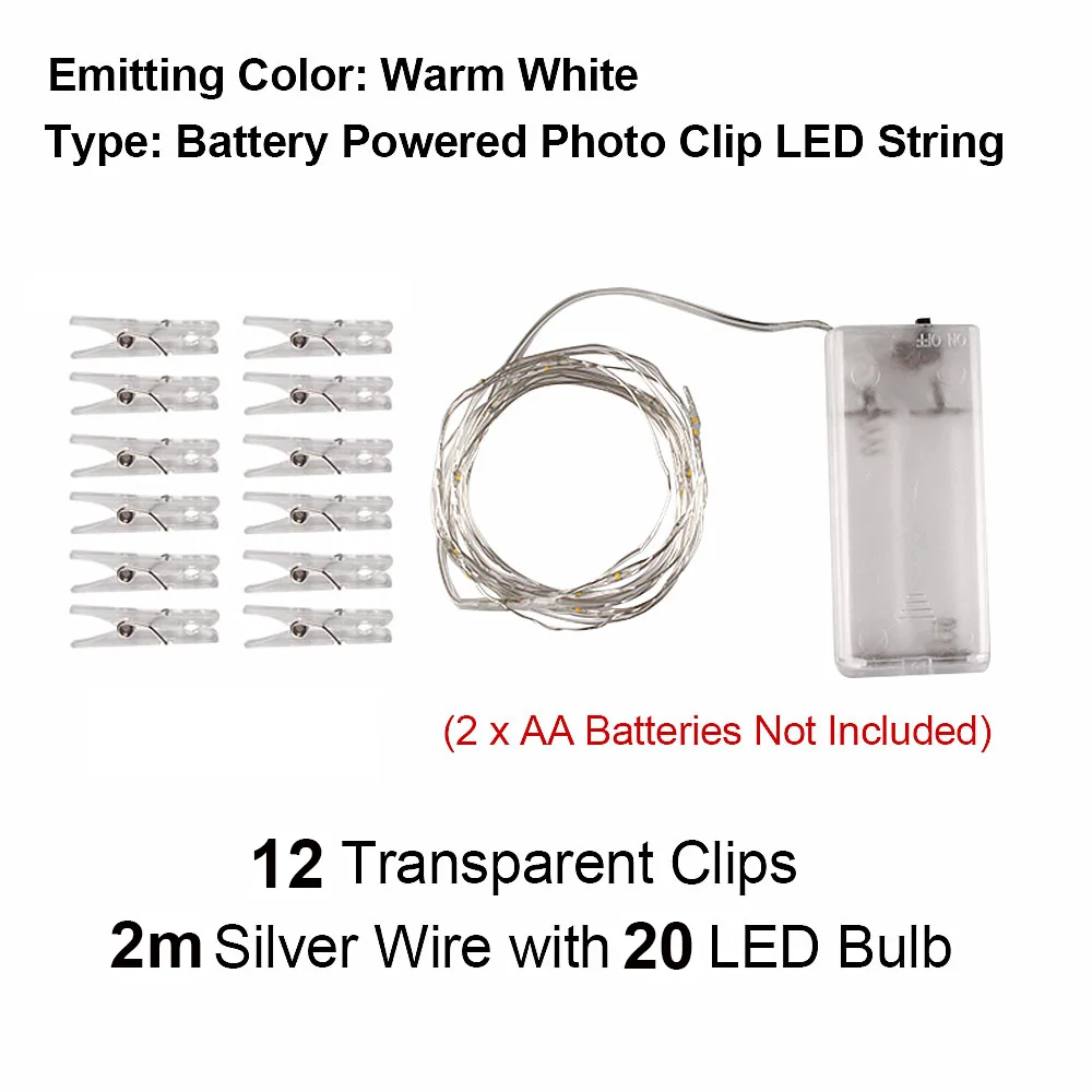 2m 20LED Герлянда для декора led string 2 м/5 м/10 м USB светодиодный гирлянда для использования вне помещения Рождественская медная проволочная Гирлянда для фото клип Декор гирлянды батарея Фея цепь лампы герлянда гирлянда на - Испускаемый цвет: 2m 20LED