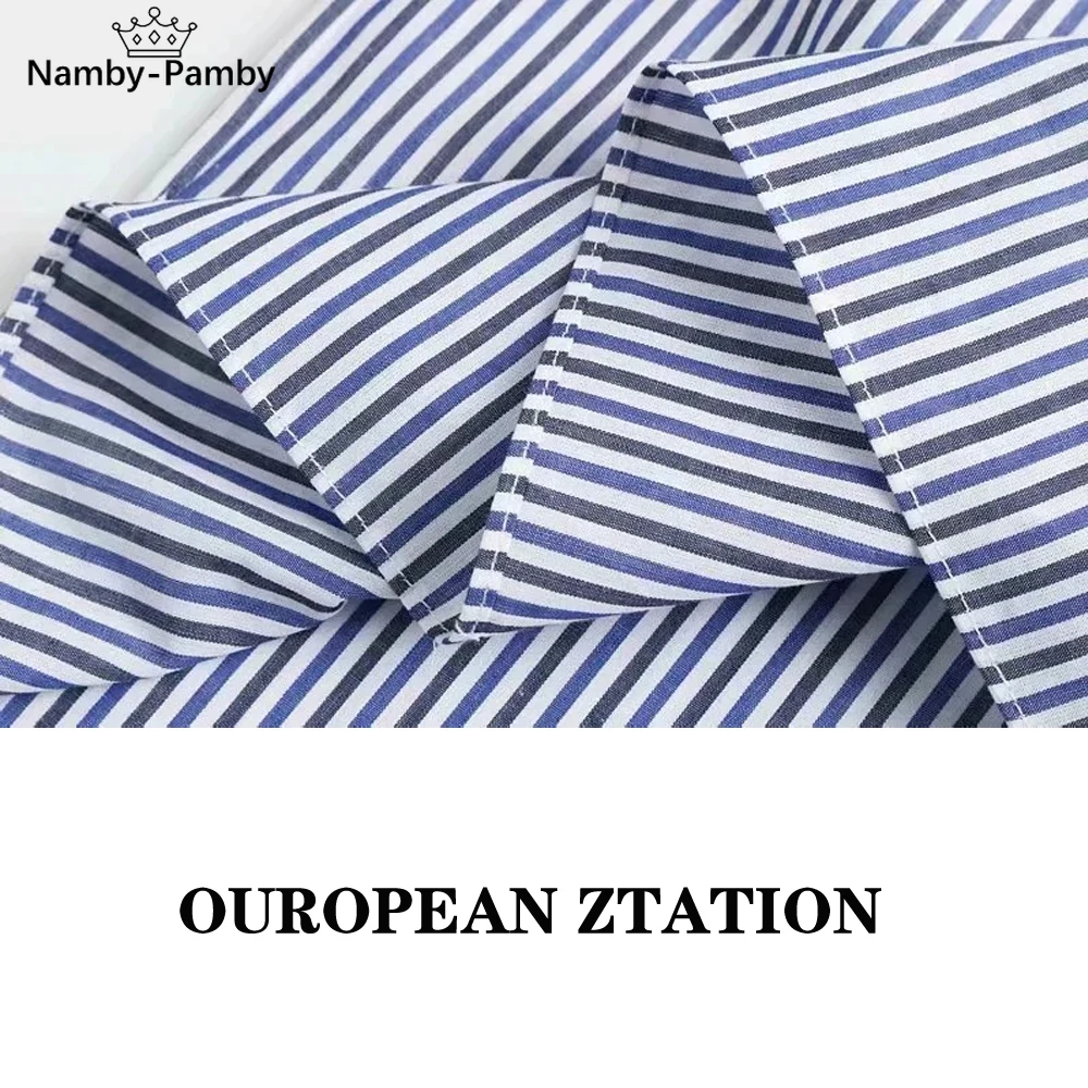 

2021 summer Women fashion Striped Blouses Mujer Lotus sleeve Blusas stand collar Hollow Out top Lady Lace Slit split shirt Femme