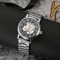 pink cohome branded men watch skeleton heavy case mechanical movement transparent stainless steel watchband business hours