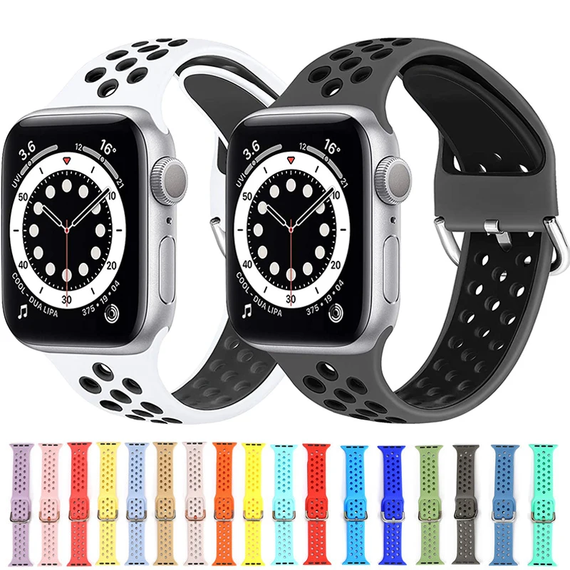 

Silicone Strap for Apple Watch Band 44mm 42mm 40mm 38mm Sport Watchband Bracelet for IWatch Loop Series 6 SE 5 4 3 44 Mm wirst