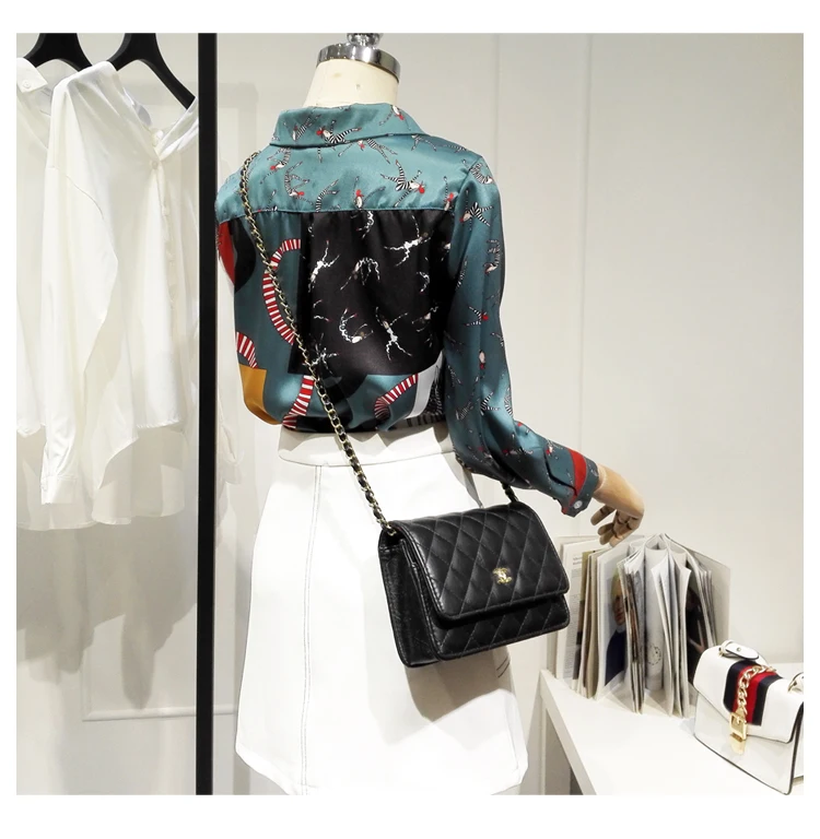 

Women's Long-Sleeved Vintage Patchwork Shirt Printed 2021 Spring Autumn New Retro Top Camisas Mujer Polo-Neck Female Blouse