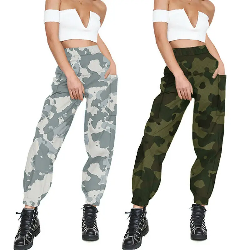 Hot Sale Women Casual Elastic High Waist Camouflage Long Pants Female Girls Loose Camo Cargo Baggy Jogger Workout 2 Colors | Спорт и