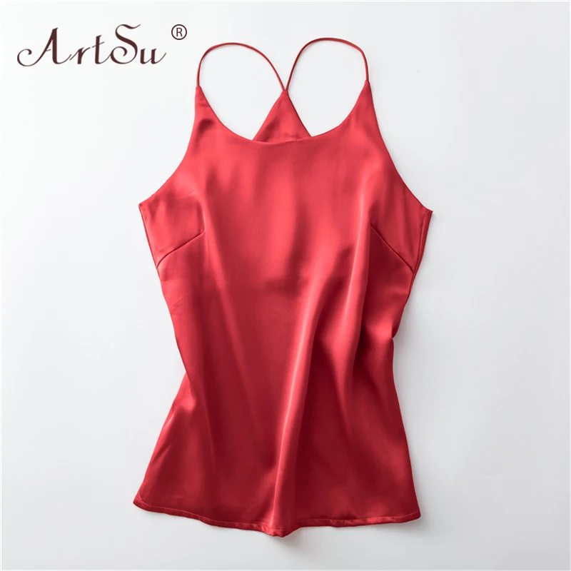 Женский Атласный топ на бретелях ArtSu базовая майка без рукавов с бретельками