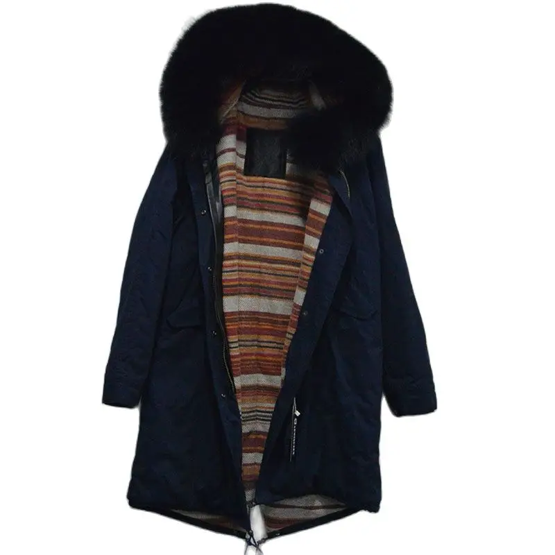 Темно-синяя мужская кашемировая Меховая куртка модная зимняя теплая внутренняя