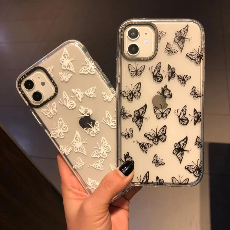 

Красивый белый черный чехол с бабочкой для телефона iphone 11 Pro XR XS Max X, мягкая прозрачная задняя крышка из ТПУ для iphone 7 8 plus, парный чехол