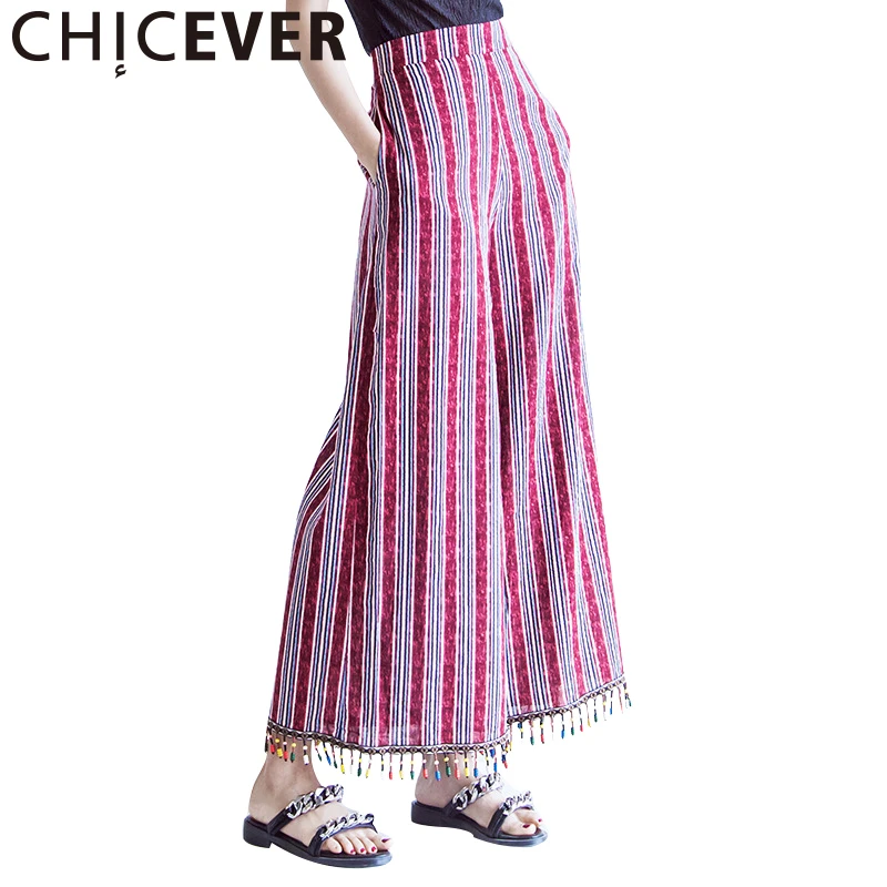 CHICEVER повседневная юбка с высокой талией полосатые брюки для женщин кисточками