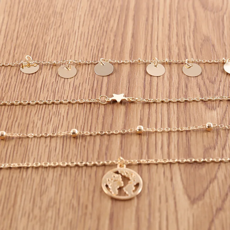 Модное ожерелье золотого цвета со звездами глобус Карта мира с подвеской простое