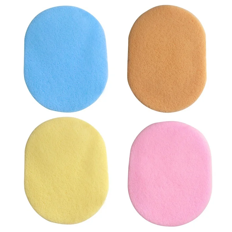 4pcsFace Round Makeup Remover Tools Natural Wood Pulp Sponge Cellulose Compress Cosmetic Puff Facial Washing Random Color |