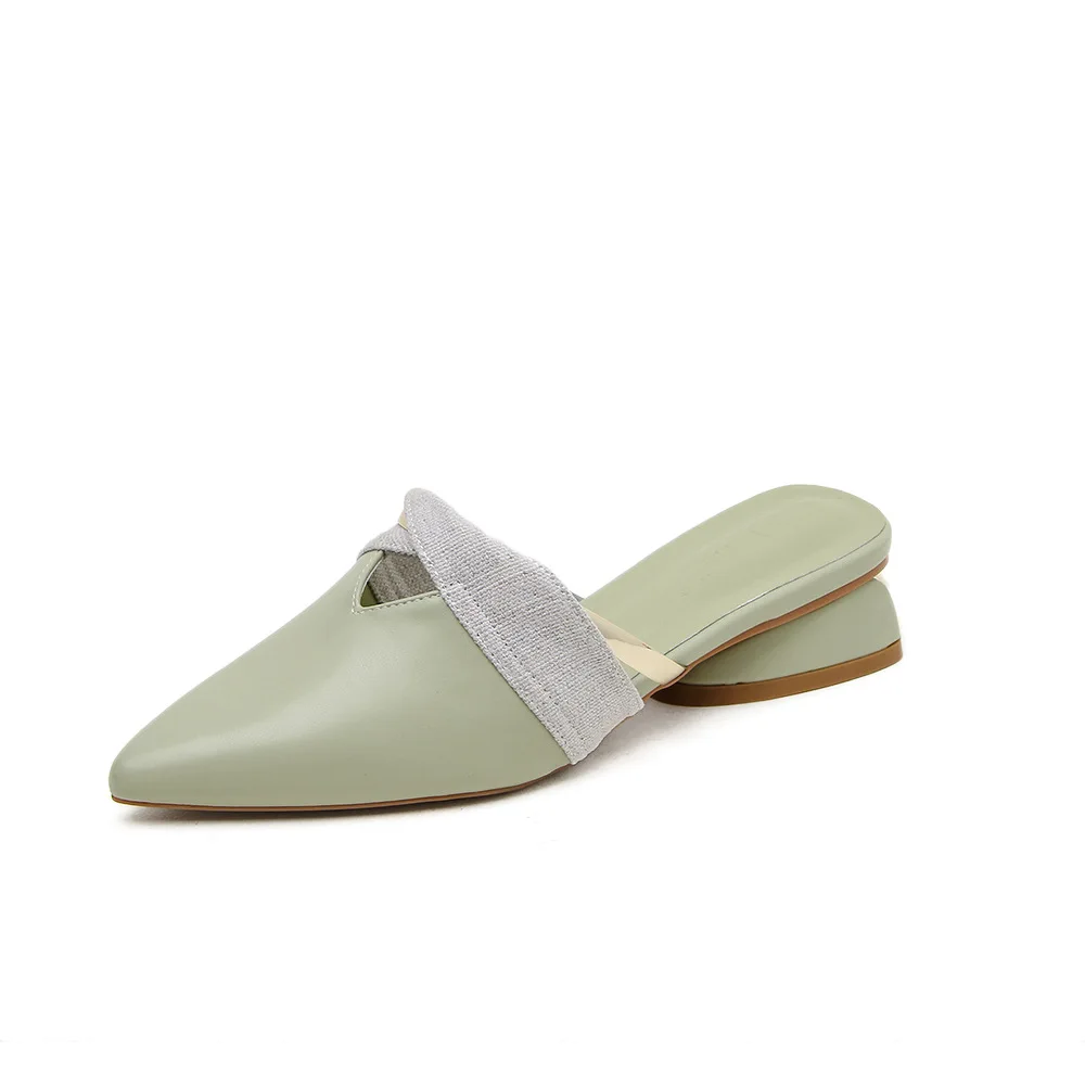 

Shoes Cover Toe Mules For Women 2021 Slippers Soft Slides Low Med Pantofle Fashion Comfort Pointed New Luxury Hoof Heels Rubber