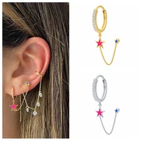 1pc 925 sterling silver cz zircon chain stud earrings for women hoop earrings 2021 trend fashion personality birthday present