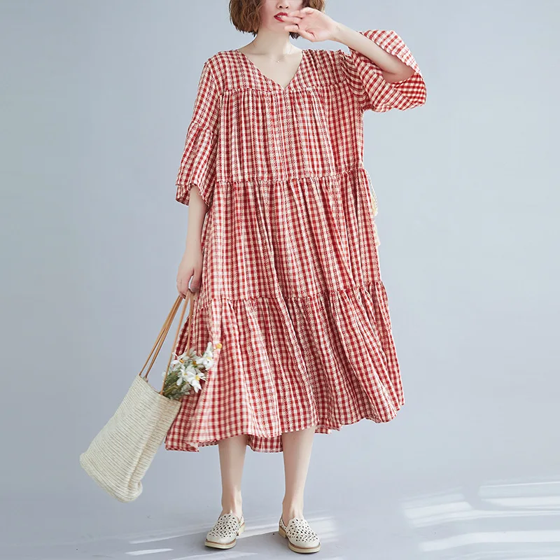 Женское винтажное платье в клетку Johnature клетчатое платье-трапеция с V-образным