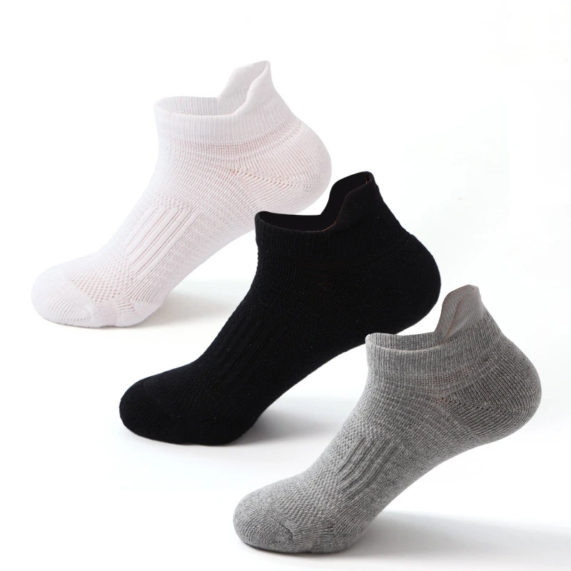 

3 Pairs/Lot Men Outdoor Sports Socks Shock Absorption Cotton Ankle Socks Towel Bottom Low Tube Running Fitness Bicycling Socks