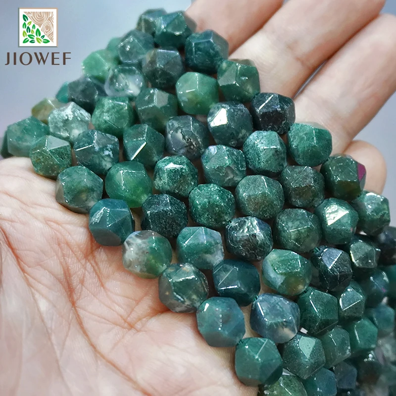 Natural Stone Faceted Moss Grass Agates Spacers Loose Beads for DIY Bracelet Necklace Jewelry Making 15&ampquot Strand Chains 6 8 10MM |