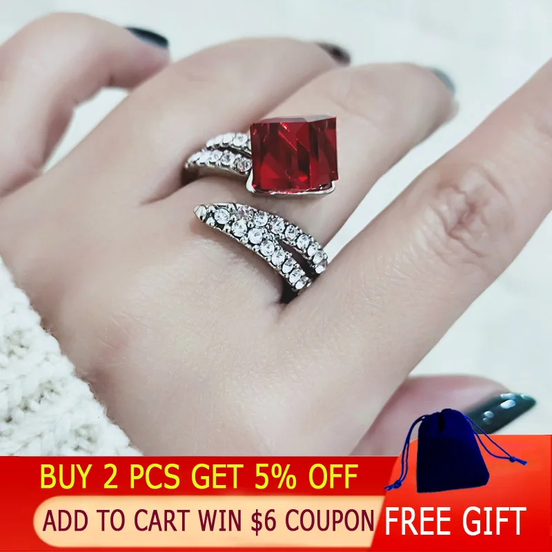 SINLEERY обручальные кольца с красным синим квадратным кубическим кристаллом