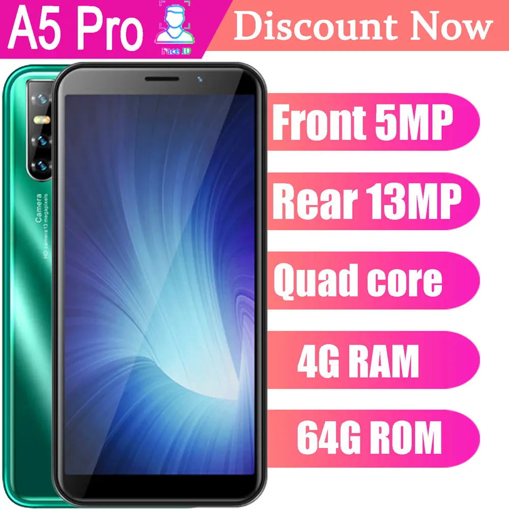 Смартфон A5 Pro 4 ядра + 64 ГБ 6 0 дюйма 13 МП Wi Fi|Смартфоны| |
