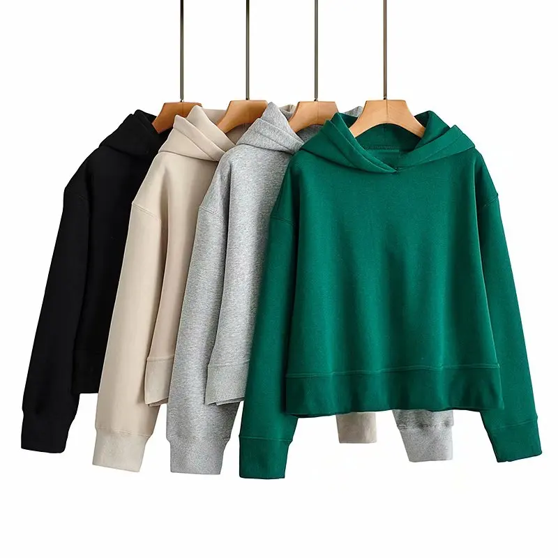 

WXWT Za Women Solid Fleece Hooded Pullover Sweatshirt Long Sleeve Loose Female Fashion Streetwear Tops Autumn JXC2163