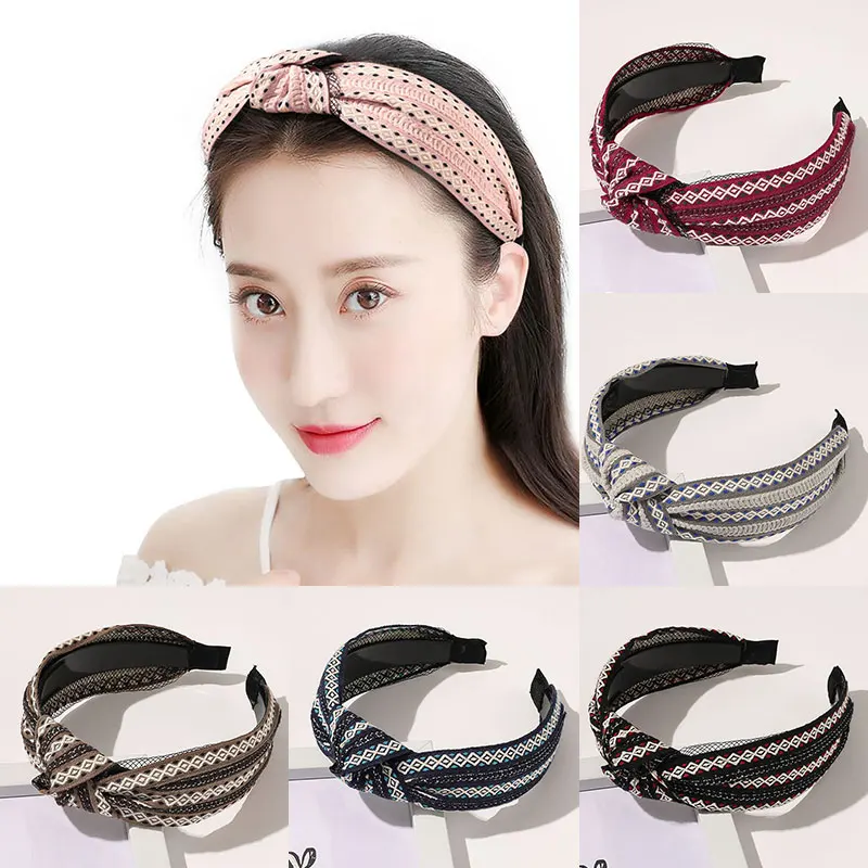 

Vintage Wide Hair Hoop Cross Knot Women Head Hoop Bohemia Hair Accessories Washing Face Bow Head Hoop Printed Headband
