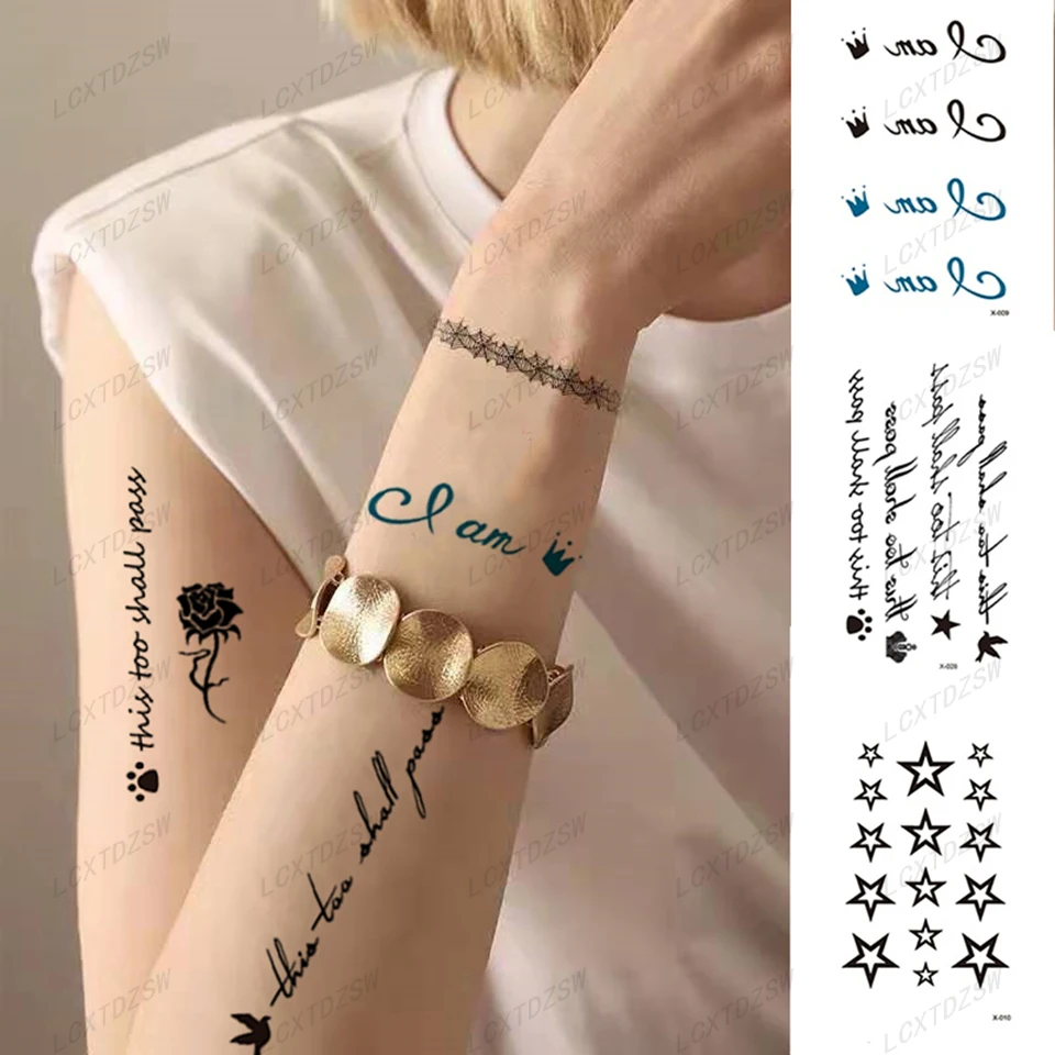 

Temporary Tattoo Stickers, Rose, Bird, Star, Geometric Pattern Stickers, Men And Women, Ankle, Neck And Collarbone Tattoos