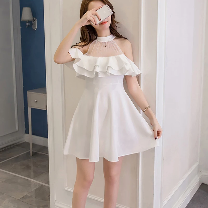 Платье летнее Модное Элегантное кружевное с открытыми плечами корейское