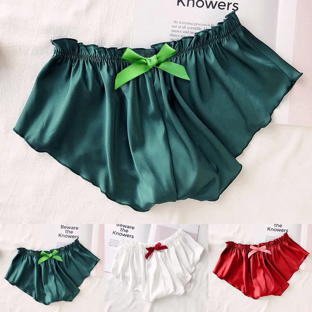 Женские трусики атласные шелковые сексуальные однотонные простые украшенные