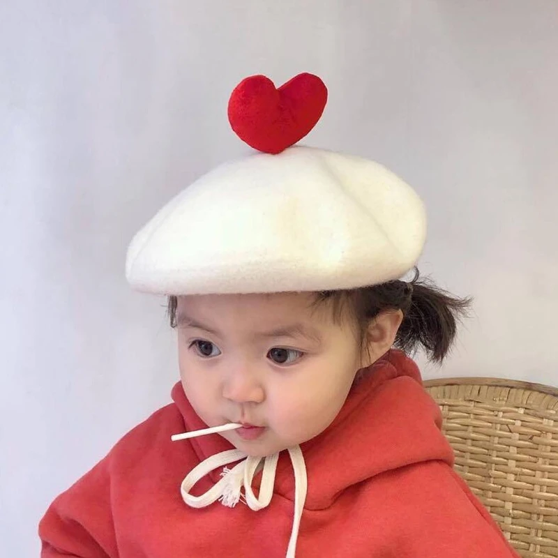 

South Korea Luo Xi beret qiu dong with white solid love baby painter hat super cute children '