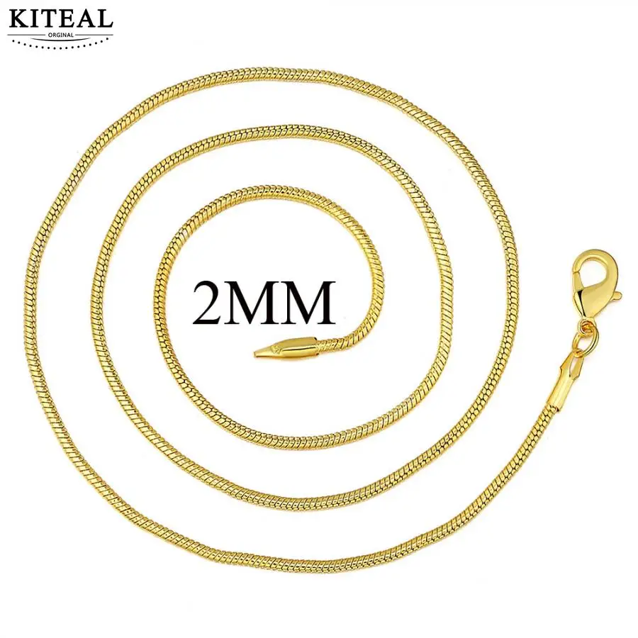 2mm gold color Kiteal Золото Цвет/посеребренные цепочки и ожерелья 1 мм 16 18 20 22 24 26 28 30 дюймов змея цепи воротник de Prata 925 штамп Лидер продаж - Окраска металла: 2mm gold color