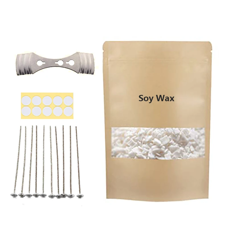 

500g Pure Soy Wax Flakes Scented Candles Materials DIY Wax Candle Making Soy Wax 0.5kg Wick Fixer1pce Cotton Wicks 10pce