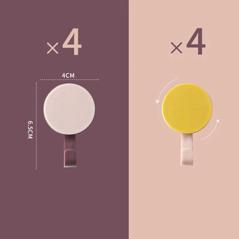 4 Pink 4 Yellow 8 шт. креативные скандинавские крючки, круглый вращающийся настенный крючок, вешалка для детской одежды, вешалка для крыльца, сумки, шляпы, пальто, самоклеющиеся липкие крючки для ключей - Цвет: 4 Pink 4 Yellow