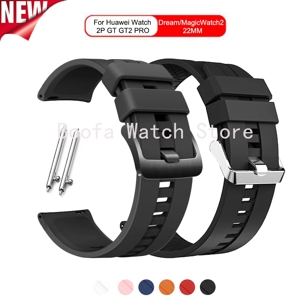 

Sports Silicone Watchbands 22mm Strap Stainless Steel Buckle For Huawei Honor Watch Dream For Huawei Magic Watch 2P GT GT2 46mm