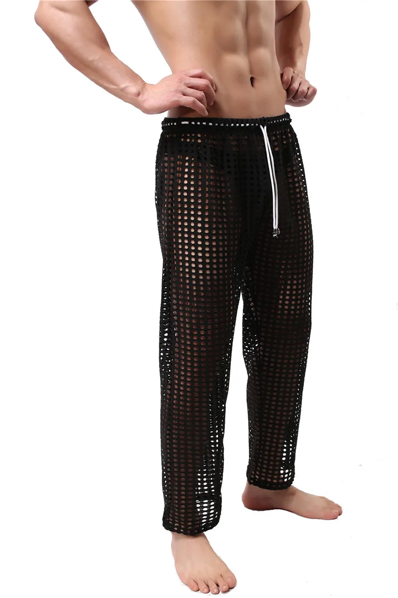 Sexy Men's Mesh Sheer See Through Long Pants Trousers Home Casual Loose Ultra-thin Sleep Bottoms Pajama Mesh Pants Underpants