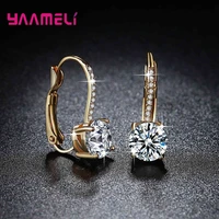 exquisite bright crystal gold color 925 sterling silver earrings fashion cz rhinestone jewelry for women wholesale brincos