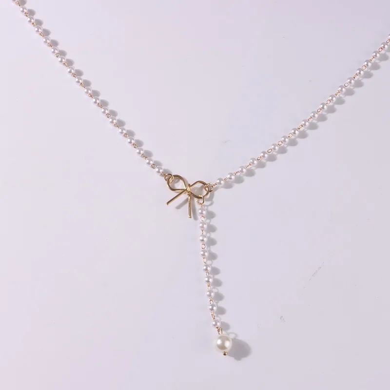 

Trending Elegant Alloy Bowknot Pearl Pendant Necklaces for Women Fashion Geometric Chains Clavicle Necklace Colar Jewelry Gift