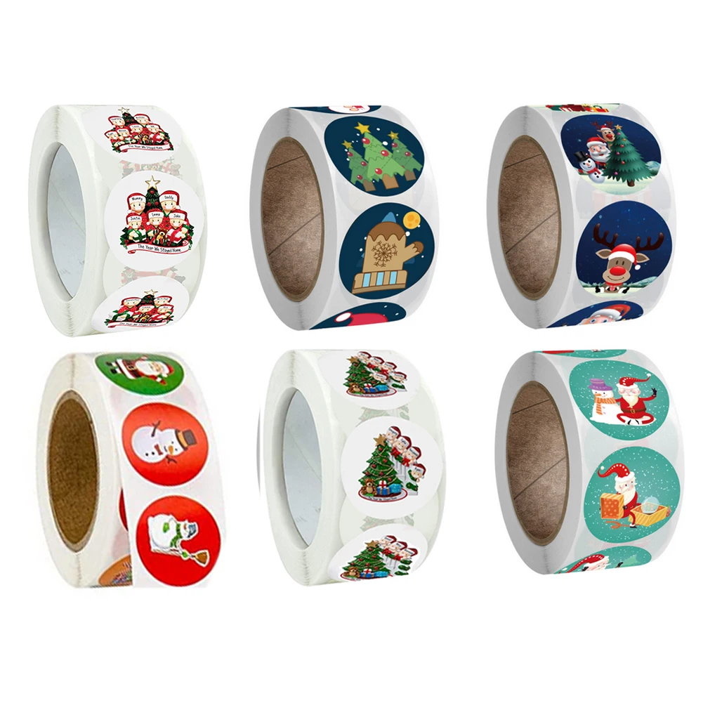 

500PCS Christmas Stickers Labels Tags Roll Handmade With Santa Snowman Reindeer For Gift Sealing Stickers Scrapbooking Material